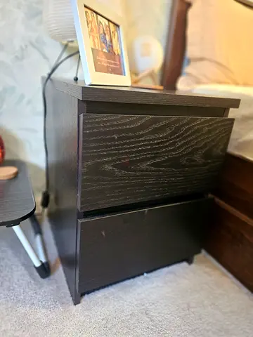 Dark wood bedside nightstand with two drawers - good condition