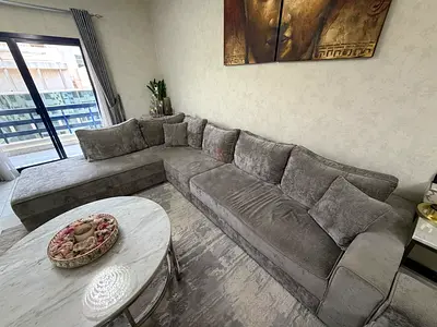 Large L-shaped grey soft sectional sofa - good condition