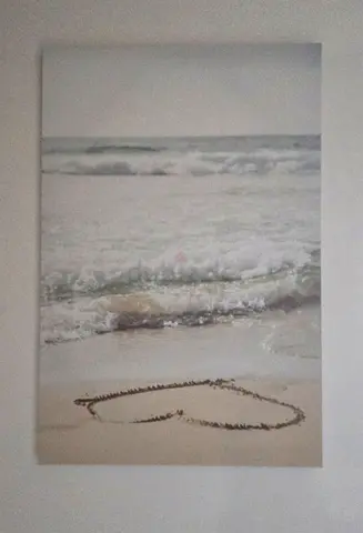 Beach scene canvas wall art - seashore heart print