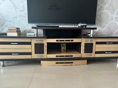 TV Entertainment Unit / Media Console - Light Wood with Dark Accents