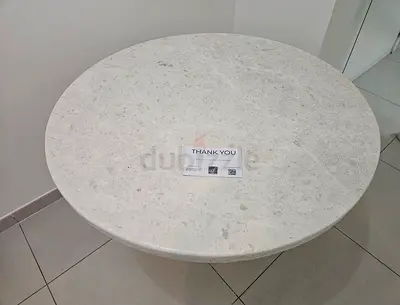 Beige Marble Round Dining Table with Fluted Pedestal Base