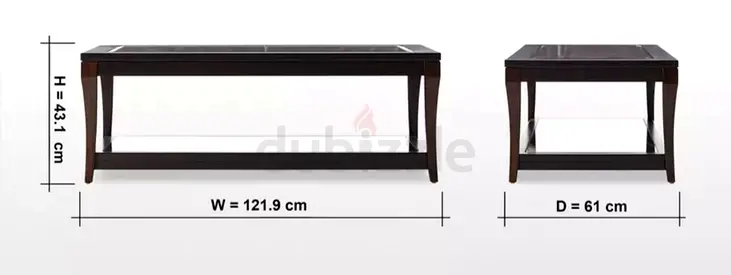 Dark Wood 2 Side Table Set with Glass Shelf (61 x 61 x 43.1 cm)