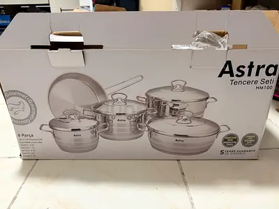 Astra 9-piece Stainless Steel Cookware Set (unused in box)