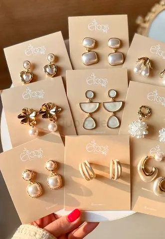 Set of assorted gold-tone and pearl stud  drop earrings — new on cards