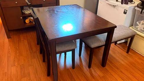 Solid Wood Dining Table with 4 Chairs and Bench - Dark Finish