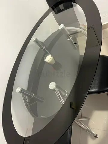 Glass Top Oval Dining Table with 3 Black Chairs - Good Condition