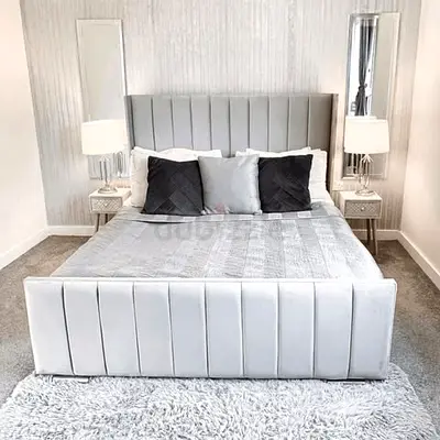 Modern Upholstered Bed Frame with Vertical Stitching