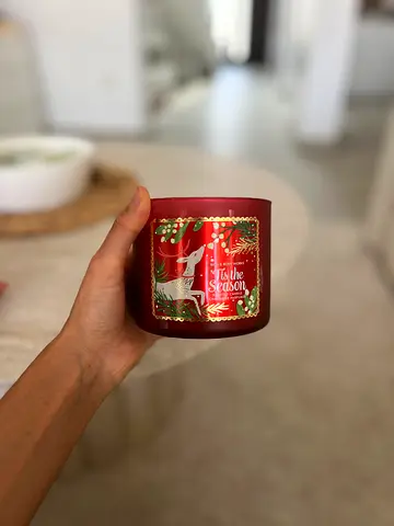 Christmas scented candle in red glass jar - gently used