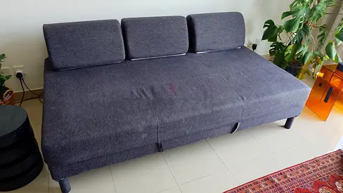 Comfortable Grey 3-Seater Sofa Bed with Ottoman Storage