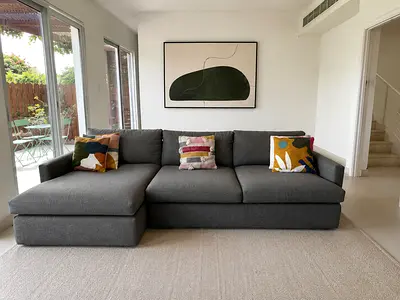 Crate and Barrel L shape grey fabric 3-seater sofa