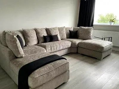 New Customise Light grey U-shaped sectional sofa with ottoman - Premium Quality