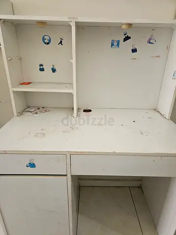 Used white wooden cabinet/shelving unit with drawers - fair condition