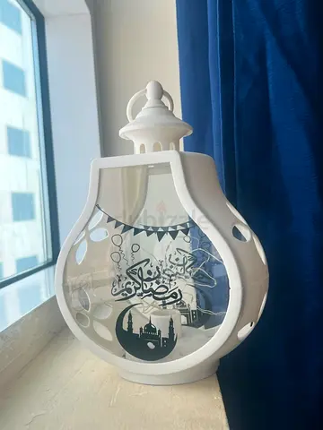 White Decorative Ramadan Lantern with Glass Panel