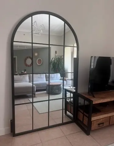 Large Arched Industrial Grid Wall Mirror - Black Frame (woodsteel brand)