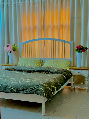 IKEA White Wooden Double Bed w/ Headboard + High-Quality Mattress 2 Side Tables — Excellent