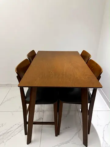 Solid Wood Dining Table with 4 Chairs - Compact Set