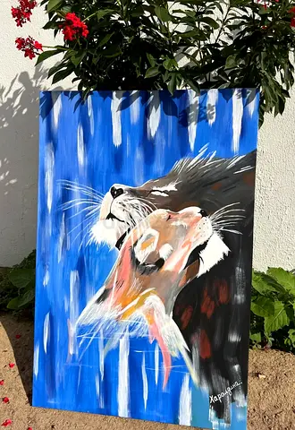 Original handmade Lion Painting on Canvas - Signed Acrylic Artwork