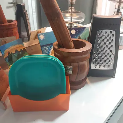 Wooden mortar and pestle - solid kitchen mortar