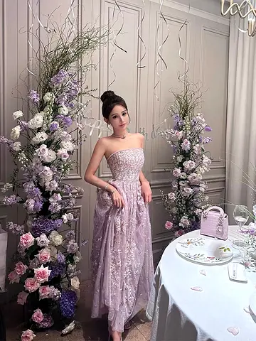 Purple embroidered dress with small floral