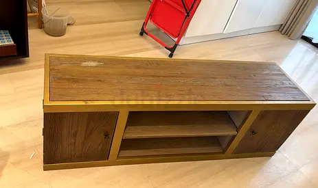 Wood and Brass TV Console / Low Entertainment Unit - Solid Top