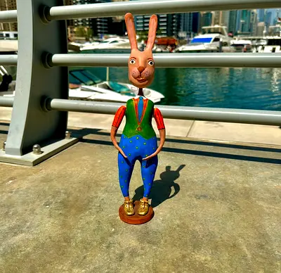 Hand-painted Decorative Rabbit Figurine - Colorful Vintage-style Collectible