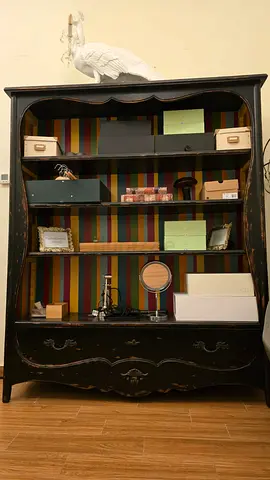 MARINA HOME shelf cabinet library display solid wood black stripes with adjustable shelves