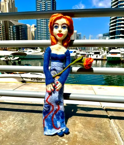 Handmade Felt Doll Lady with Rose - Unique Collectible