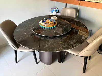 Round Marble Dining Table with Lazy Susan - TABLE ONLY, NO SEATS