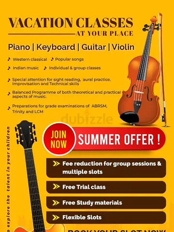 Quality Lessons for Piano , Keyboard,Violin and Guitar  @ your place