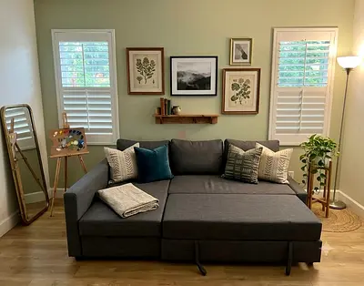Easy Bed Opening System: The sofa can be opened easily whenever additional sleeping space is needed