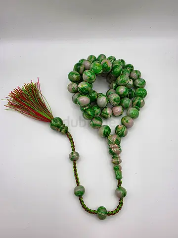 Handmade Green Marble Prayer Beads (Misbahah) with Tassel