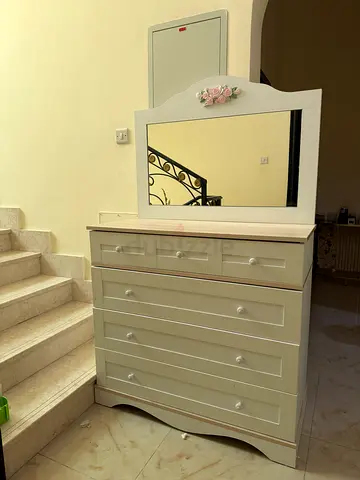 White Wooden Dresser with Mirror - Good Condition