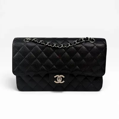 CHANEL VINTAGE MEDIUM CLASSIC DOUBLE FLAP BLACK CAVIAR SILVER HARDWARE