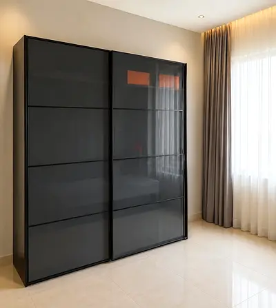 Modern Black Sliding Door Wardrobe with Tinted Glass Panels