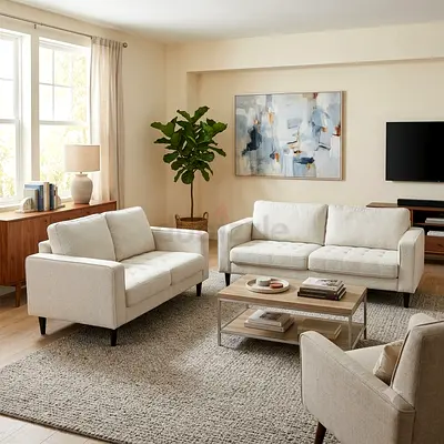 Light beige 3-seater sofa and matching 2-seater loveseat set - good condition
