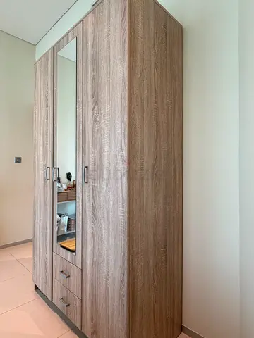 3-Door Wooden Wardrobe with Mirror — Good Condition