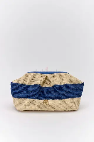 Handmade Raffia Clutch Bag with Blue Stripe