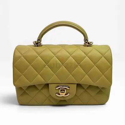 CHANEL MINI RECTANGLE FLAP BAG IN PISTACHIO GREEN LAMBSKIN WITH GHW