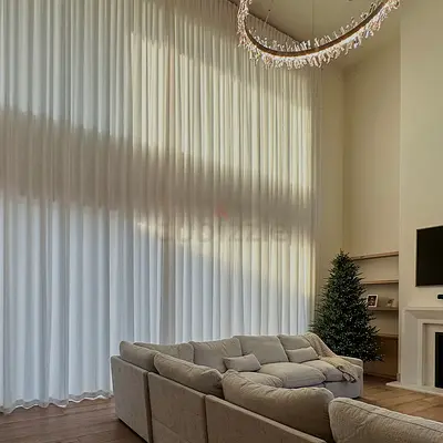 Full-Length White Sheer Curtains (Double-Height Living Room)