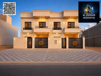 For sale including registration fees, electricity, water, and air conditioning: 5 rooms, two floors, roof terrace, in the Al Yasmin area on the main r