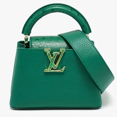 Louis Vuitton Capucines Mini Emeraude Taurillon Leather and Ostrich Top Handle Bag