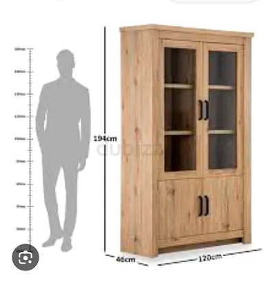 Tall Wooden Display Cabinet with Glass Doors - 120cm W x 194cm H