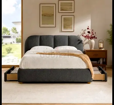 Upholstered Bed Frame with Storage Drawers