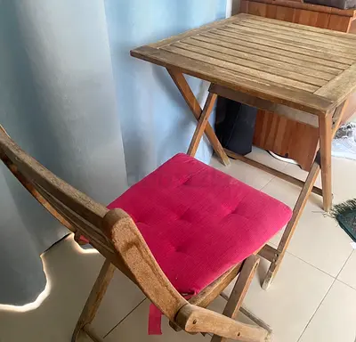 Foldable Wooden Bistro Table and Chair Set with Cushion
