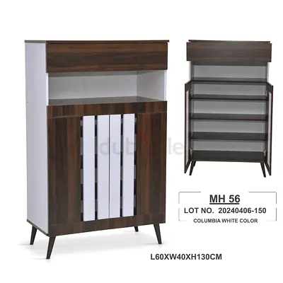 Mid-century Modern Tall Shoe Cabinet with Drawer - Columbia White/Walnut, 60x40x130cm