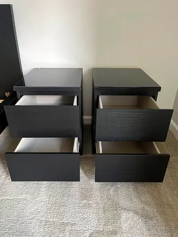 Pair of black bedside drawers / nightstands - 2-drawer set