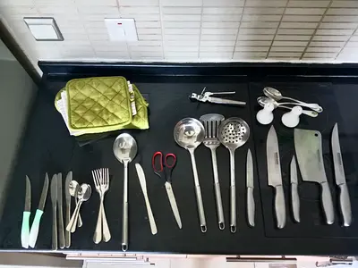 Must sell by Friday, 24 July: Kitchen cutlery, cooking utensils, drying rack/mat, jars  spices