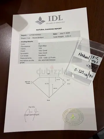 Natural 0.35 ct Diamond with IDL Certificate (Loose) - F/G VS1