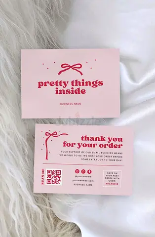 Set of 2 Pink Branded Thank-You / Business Cards - Pretty Things Inside