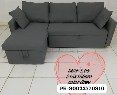 Gray L-shaped Storage Sofa Bed - 215x150cm, Good Condition